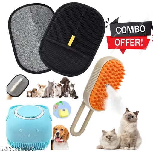 3-in-1 Rechargeable Steamy Cat & Dog Grooming Brush – Self-Cleaning Hair Removal Brush with Spray Function
